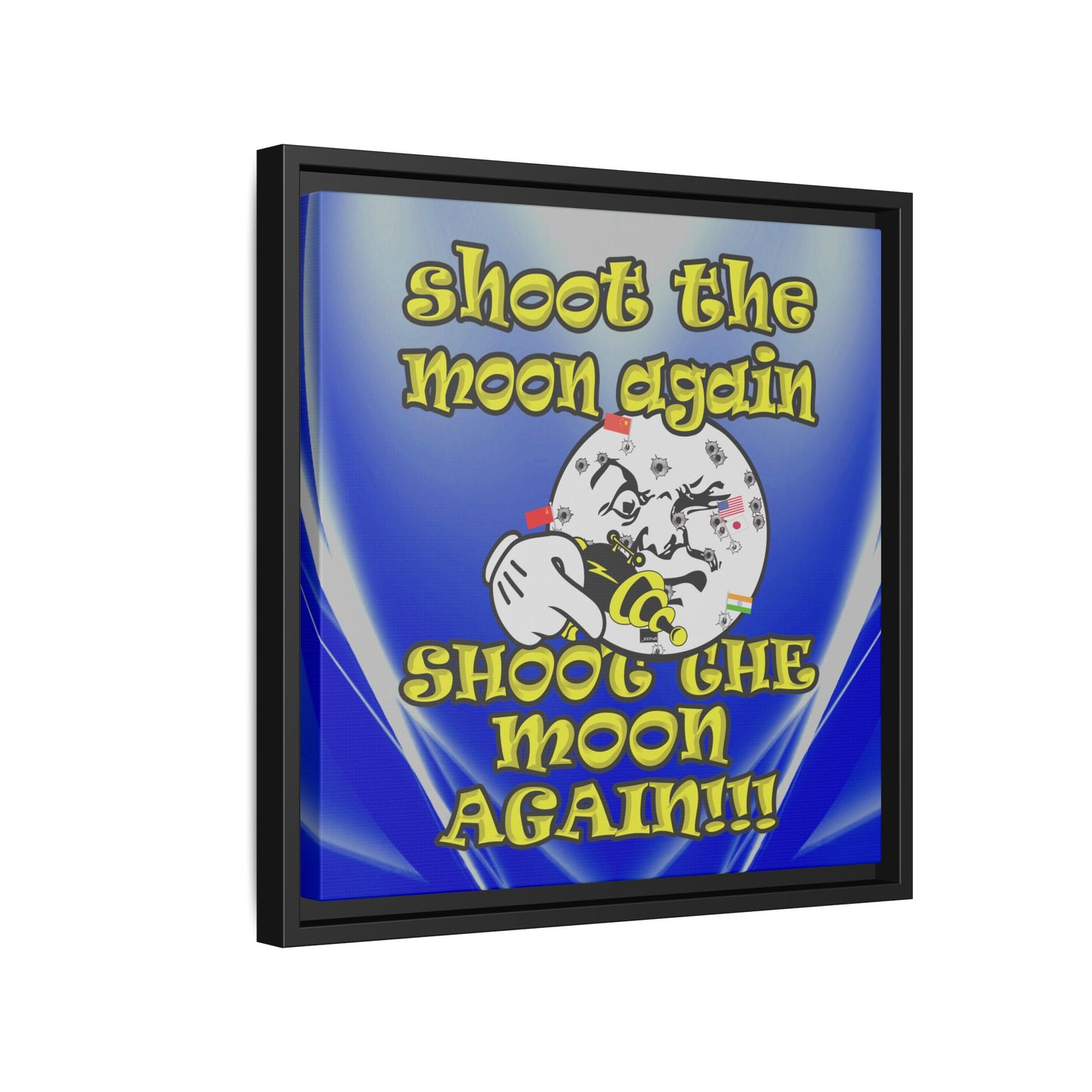 shoot the moon again - framed canvas art (blue-white wave)