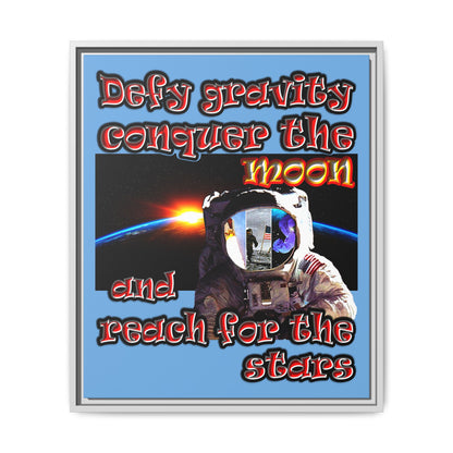 defy conquer reach - framed canvas art (light blue)