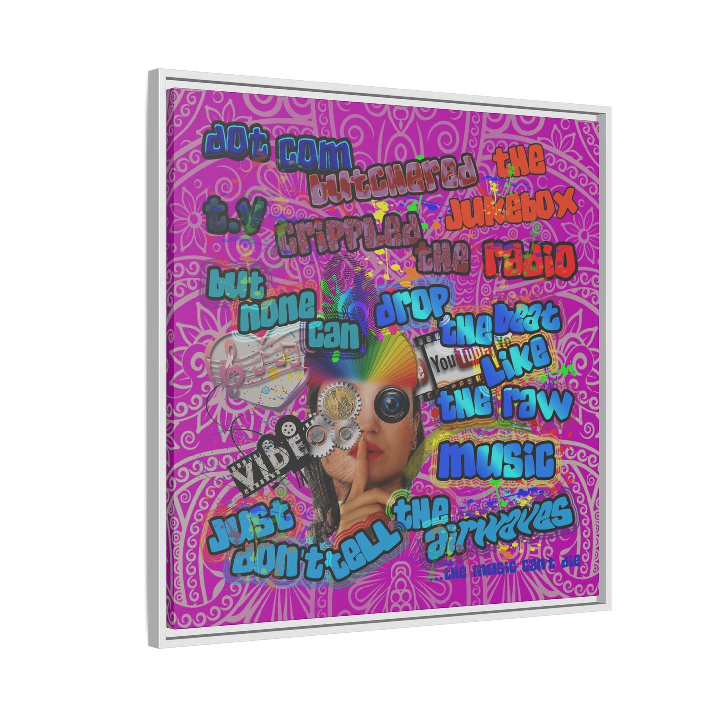 drop the beat - framed canvas art (pink swirl)