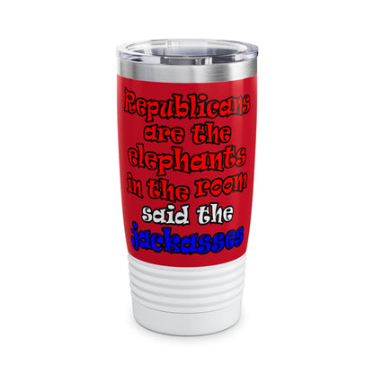 donkeys and elephants - Ringneck Tumbler, 20oz (dark red)