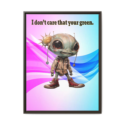 I don't care that your green - framed canvas art (light blue-pink wave)