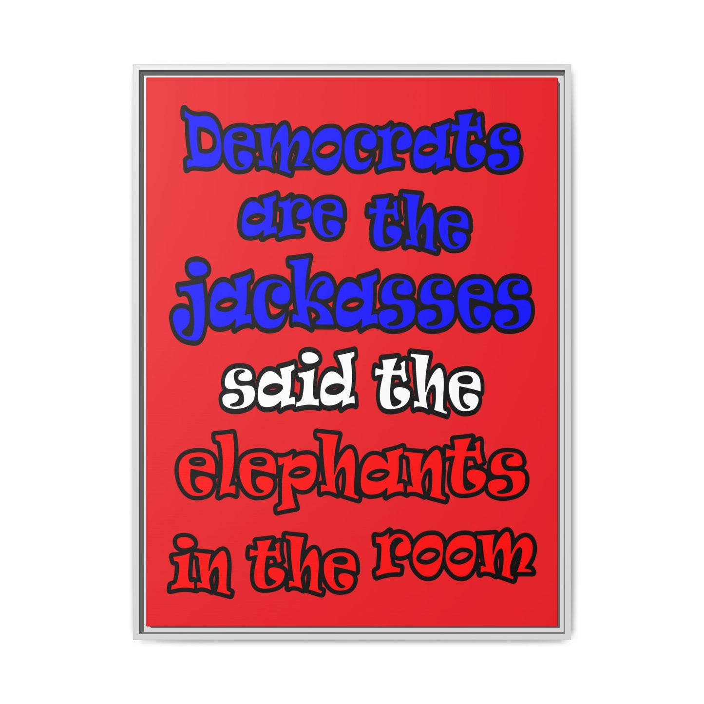 donkeys and elephants - framed canvas art (red)