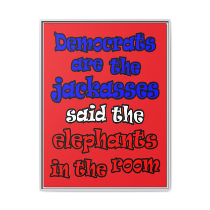 donkeys and elephants - framed canvas art (red)