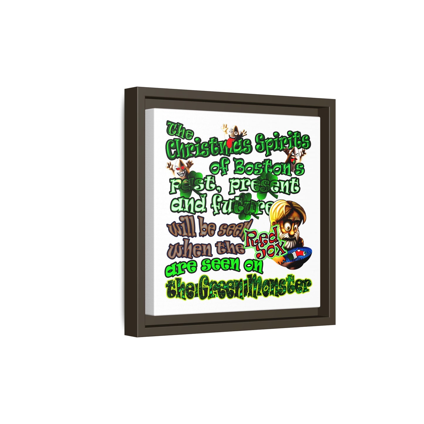 christmas spirits of boston - framed canvas art (white)