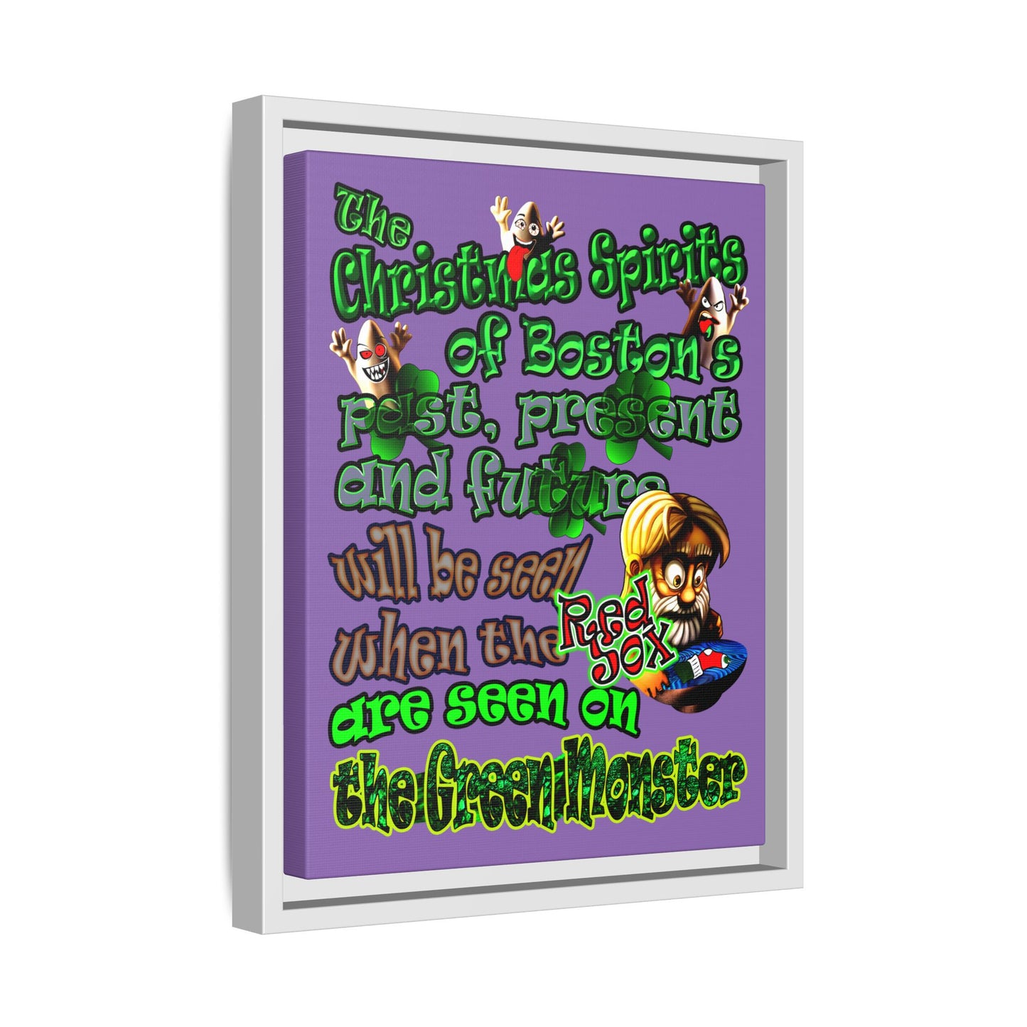 christmas spirits of boston - framed canvas art (light purple)