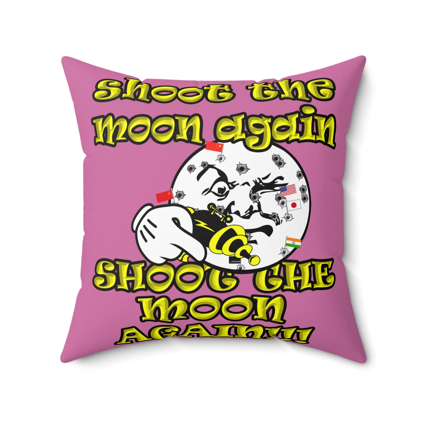 shoot the moon again - Spun Polyester Square Pillow - (light pink)