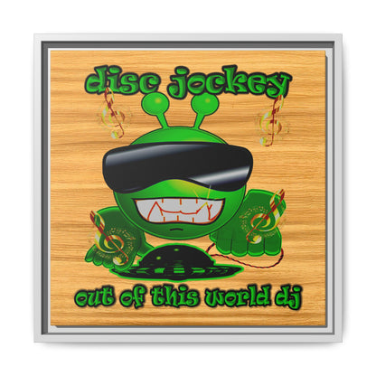 disc jockey - framed canvas art (butterscotch wood finish)