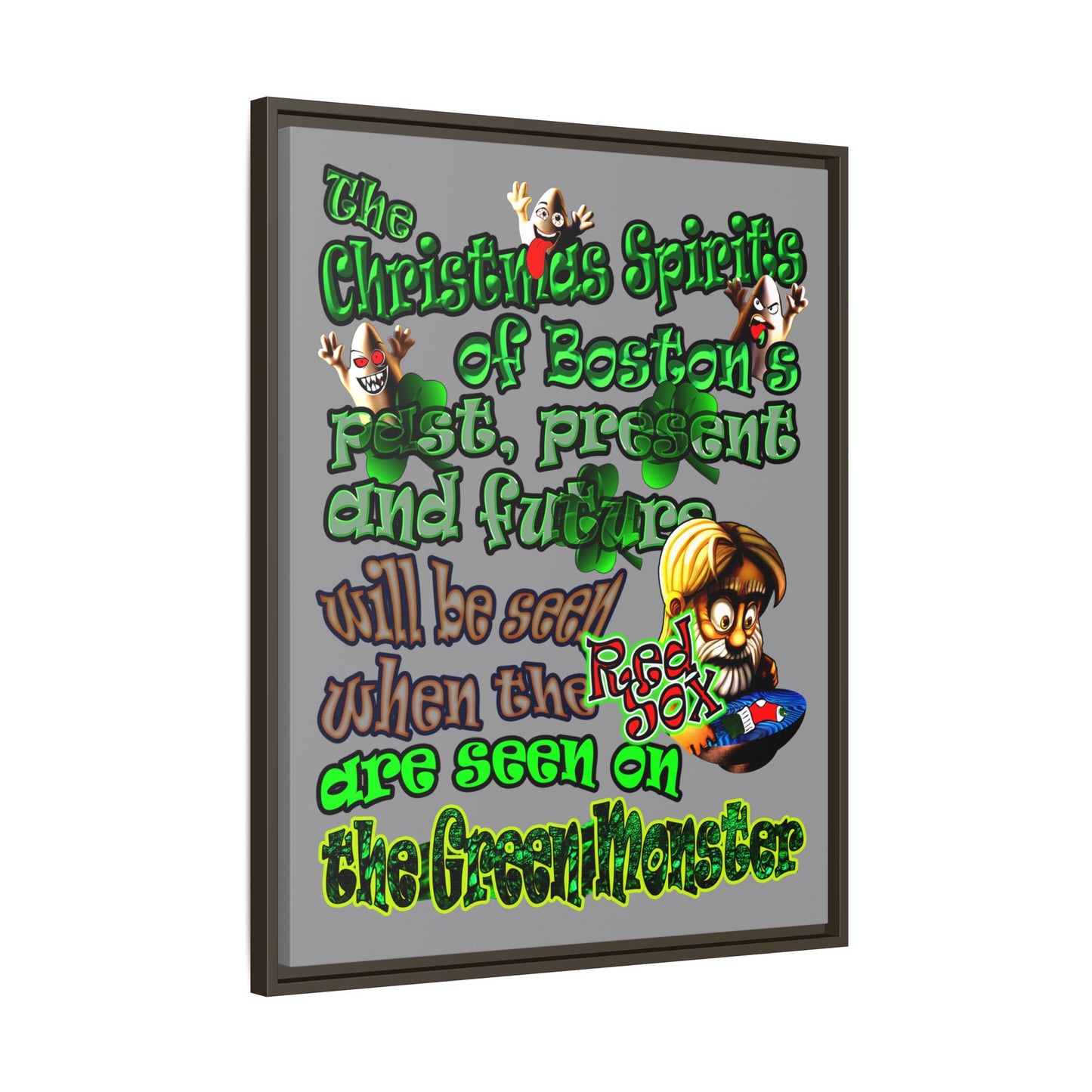 christmas spirits of boston - framed canvas art (grey)