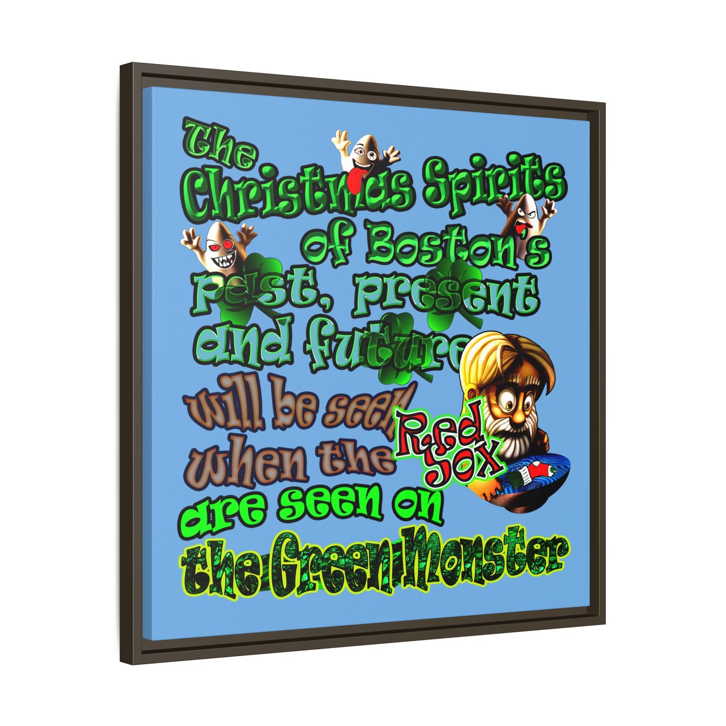 christmas spirits of boston - framed canvas art (light blue)