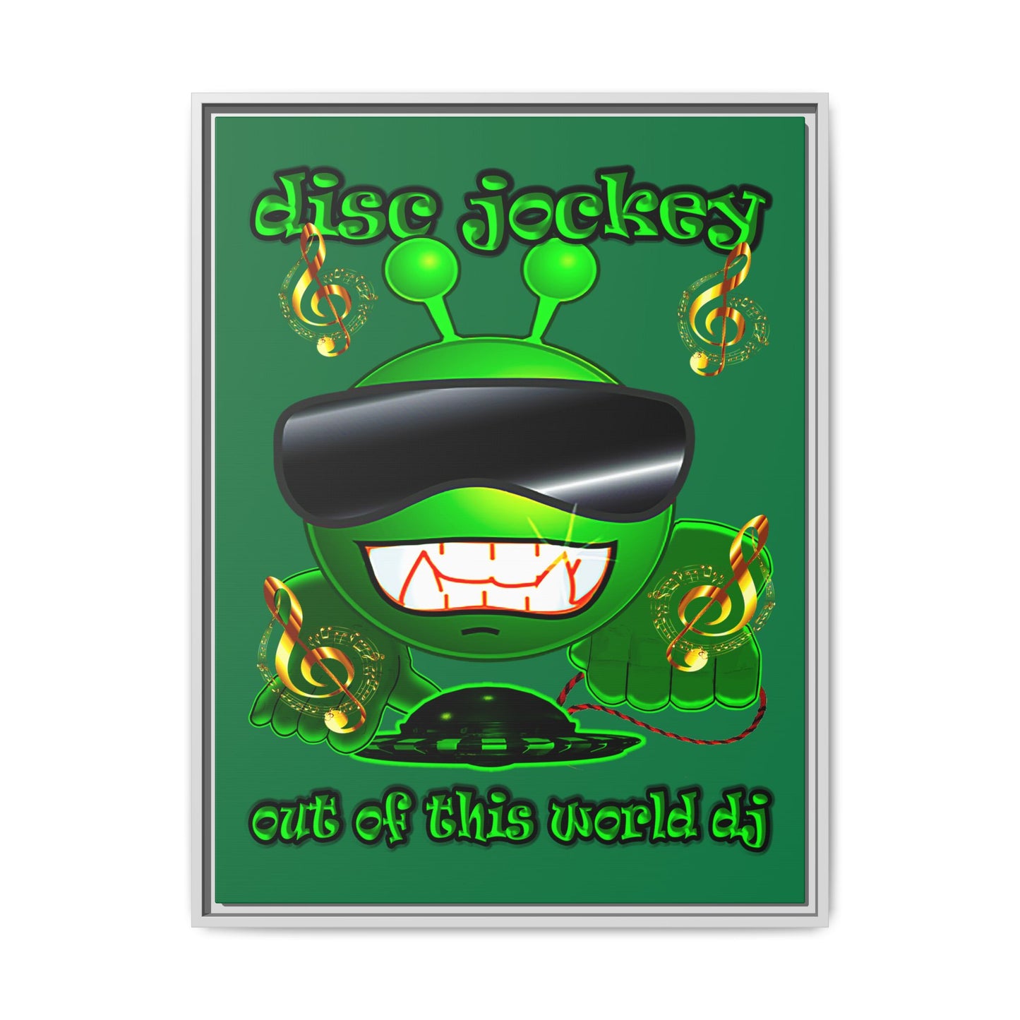 disc jockey - framed canvas art (dark green)