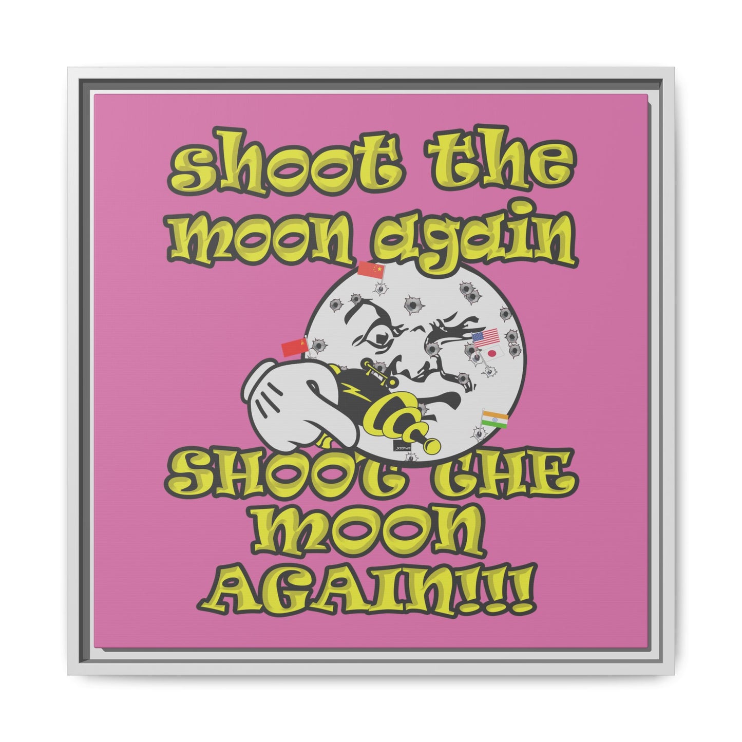shoot the moon again - framed canvas art (light pink)