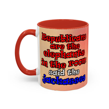 donkeys and elephants - Accent Mug (yellow-orange wave)