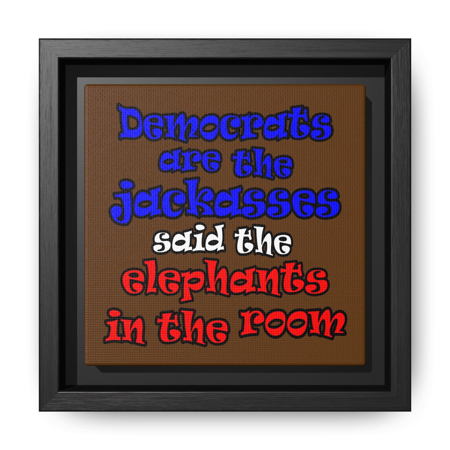 donkeys and elephants - framed canvas art (brown)
