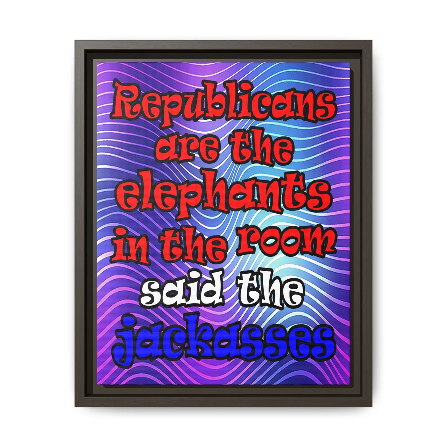 donkeys and elephants - framed canvas art (purple wave)