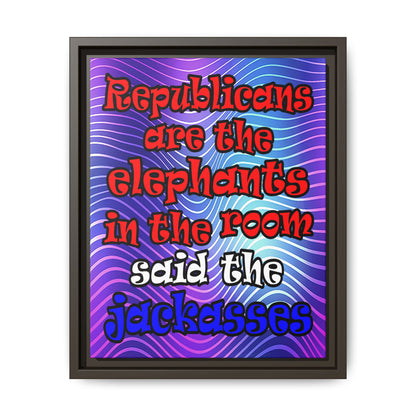 donkeys and elephants - framed canvas art (purple wave)
