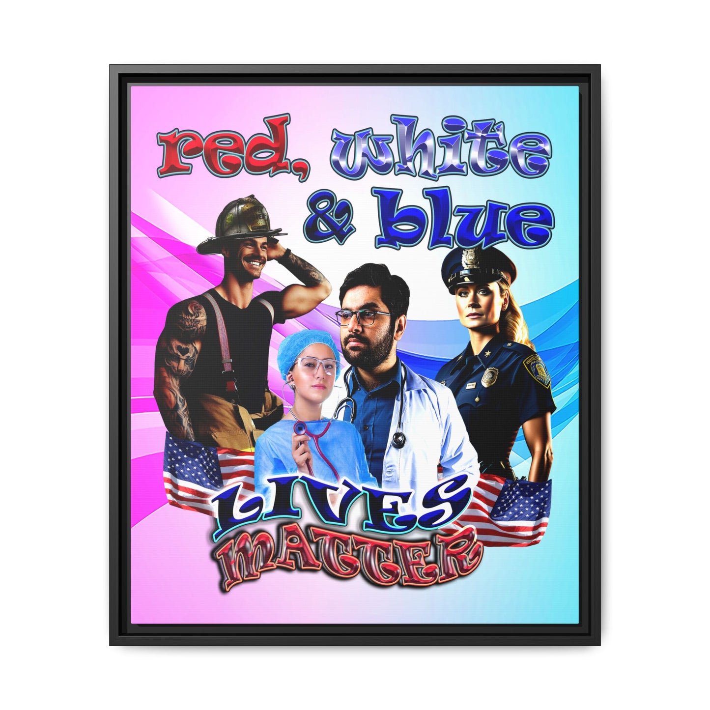 rw&b lives matter - framed canvas art (light blue-pink wave)