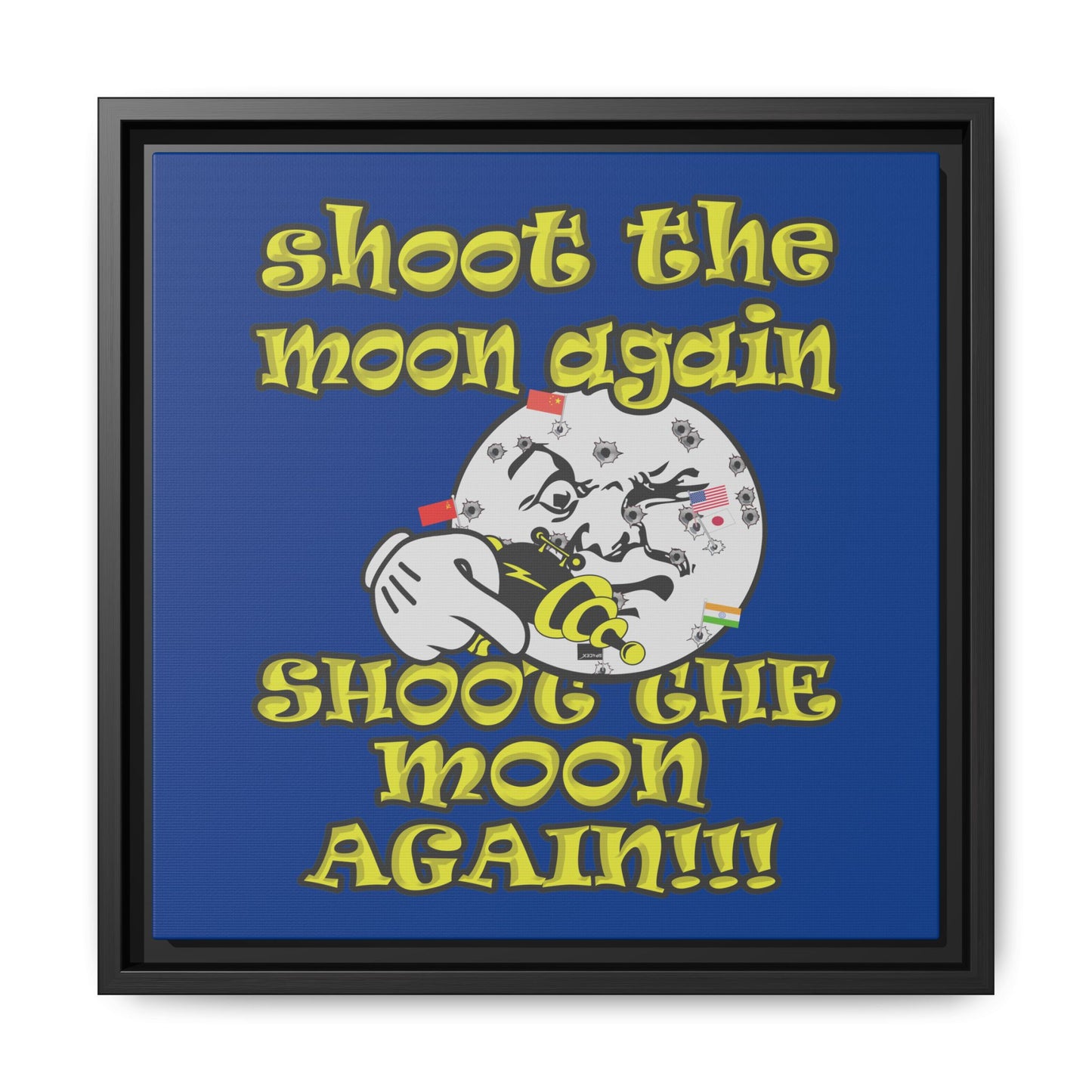 shoot the moon again - framed canvas art (dark blue)
