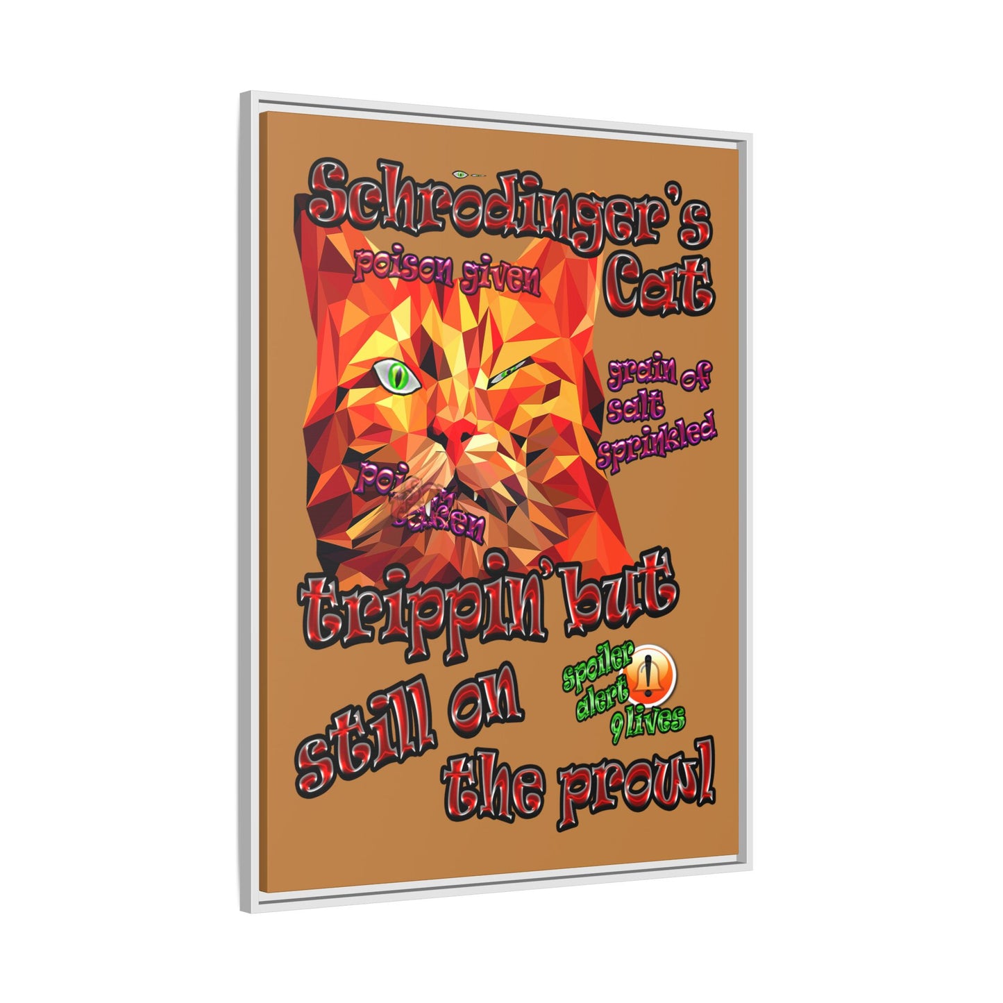 schrodinger's cat - framed canvas art (light brown)