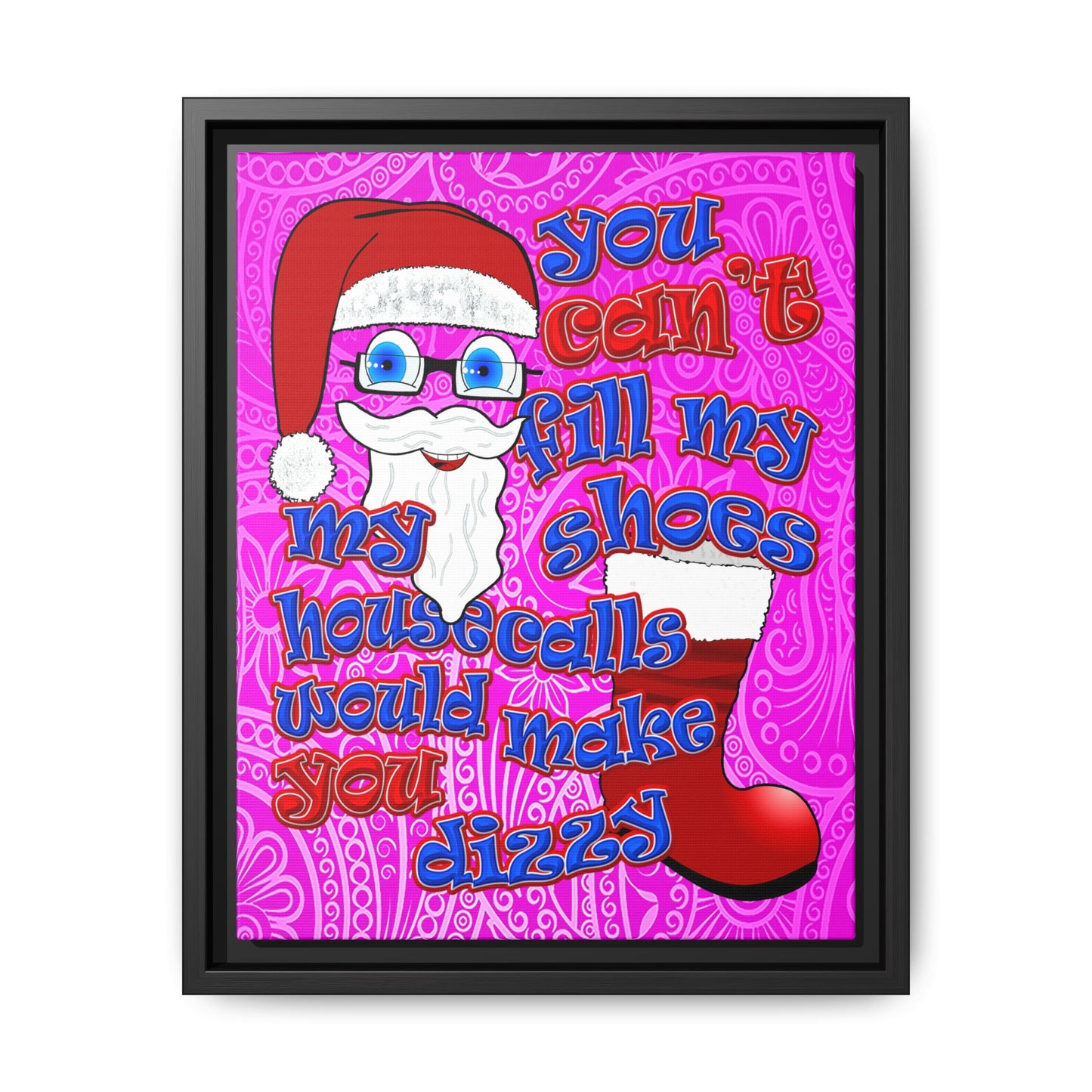 santa's shoes - framed canvas art (pink swirl)