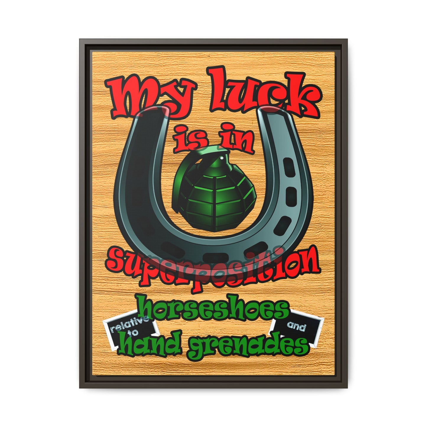 my luck - framed canvas art (butterscotch wood finish)