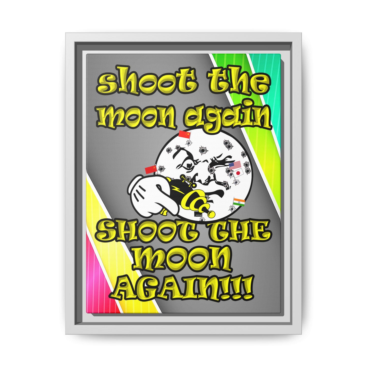 shoot the moon again - framed canvas art (rainbow split)