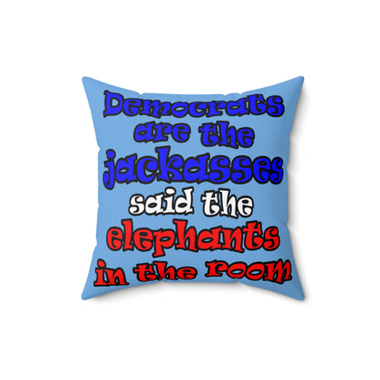 donkeys and elephants - Spun Polyester Square Pillow - (light blue)