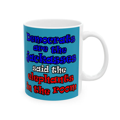 donkeys and elephants - White Mug (turquoise)