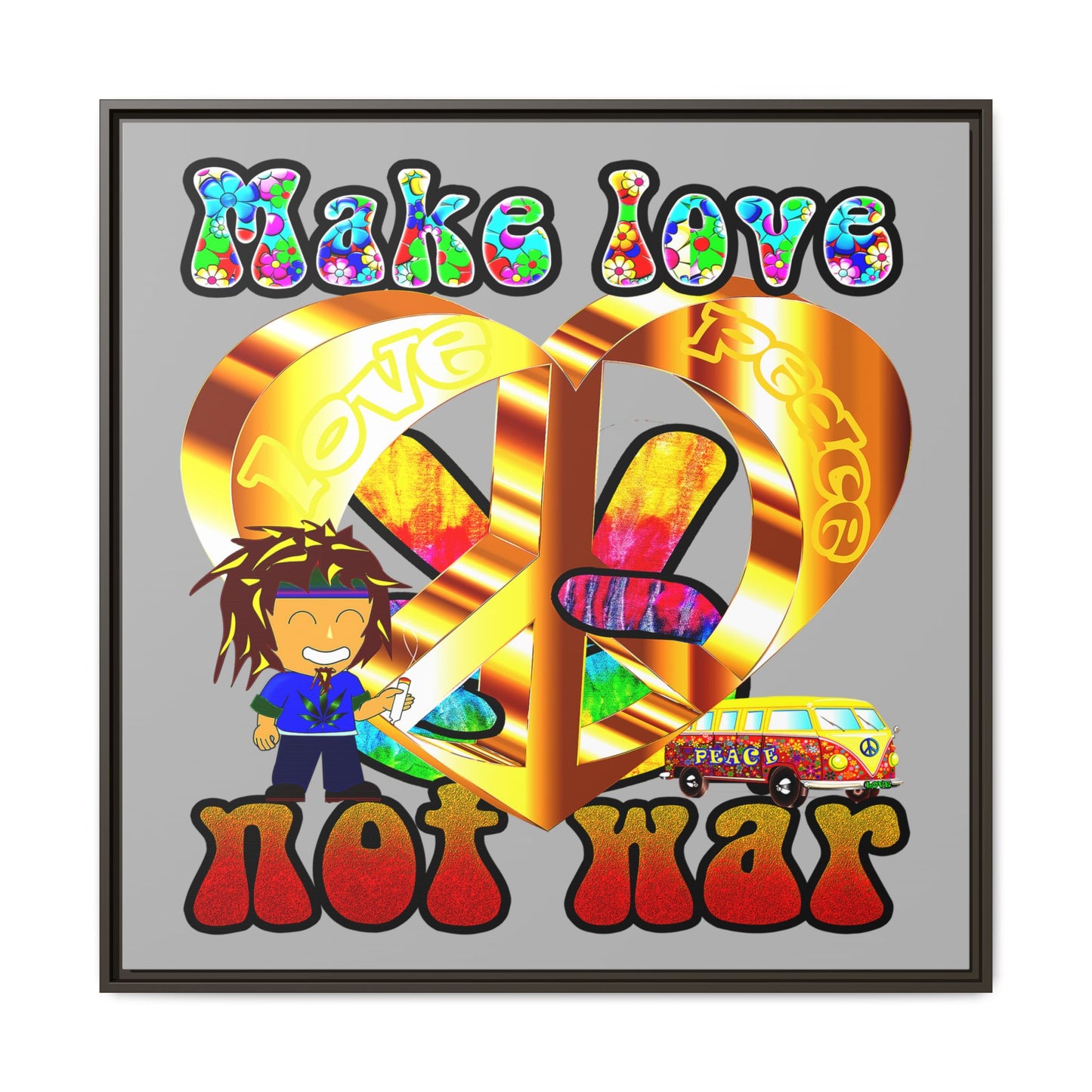 love peace - framed canvas art (light grey)