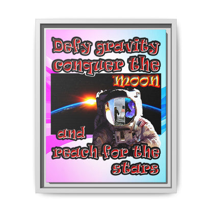 defy conquer reach - framed canvas art (light blue-pink wave)