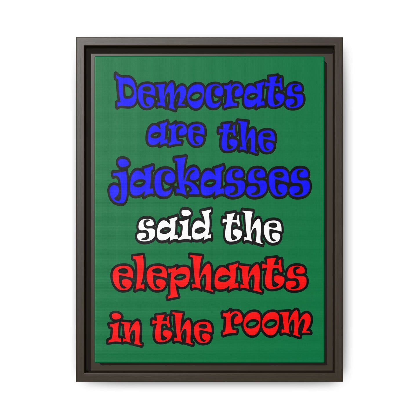 donkeys and elephants - framed canvas art (dark green)