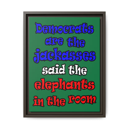 donkeys and elephants - framed canvas art (dark green)