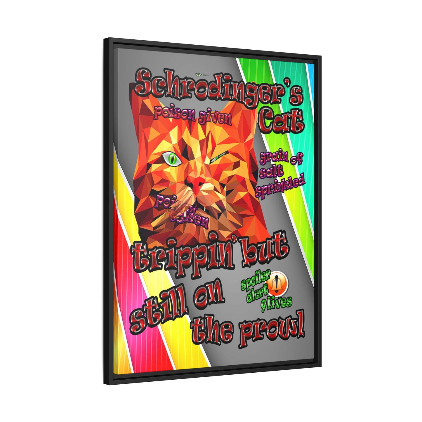 schrodinger's cat - framed canvas art (rainbow split)