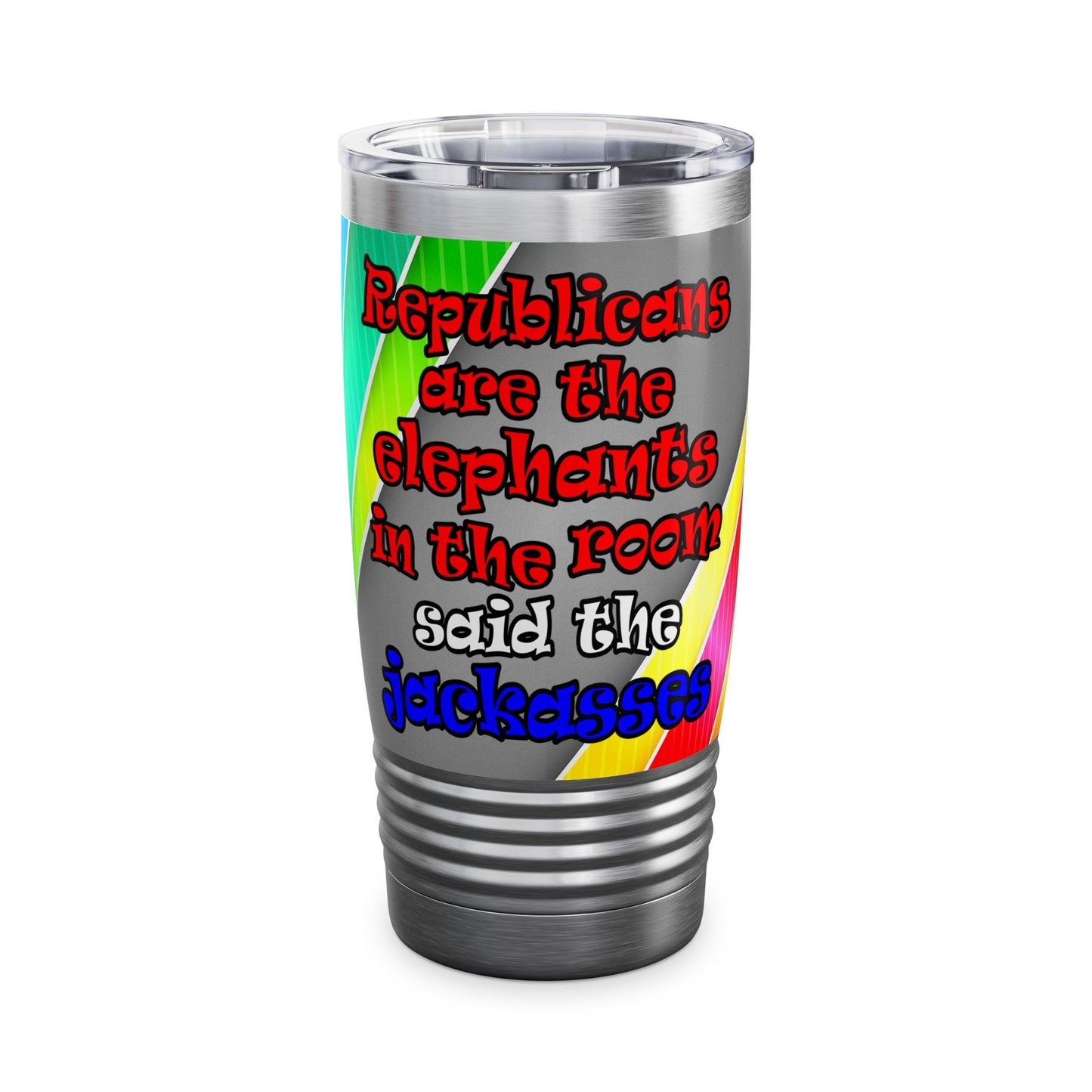 donkeys and elephants - Ringneck Tumbler, 20oz (rainbow split)