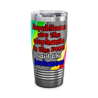 donkeys and elephants - Ringneck Tumbler, 20oz (rainbow split)