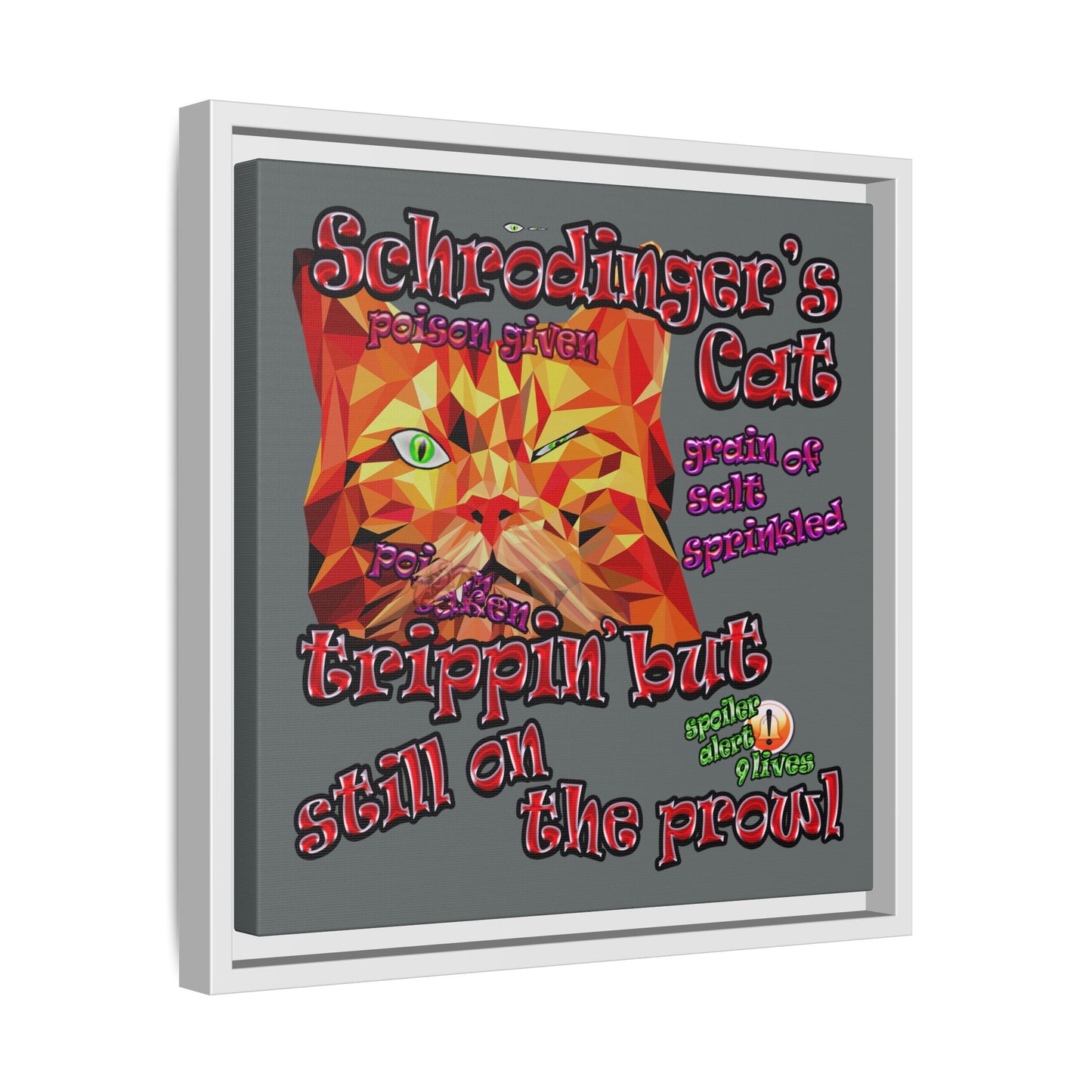 schrodinger's cat - framed canvas art (dark grey)
