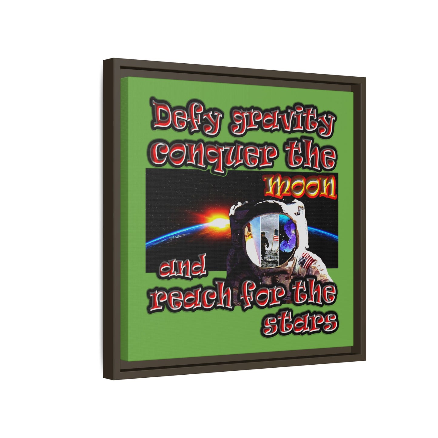 defy conquer reach - framed canvas art (green)