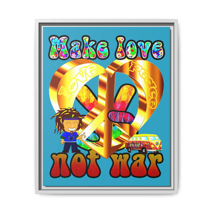 love peace - framed canvas art (turquoise)