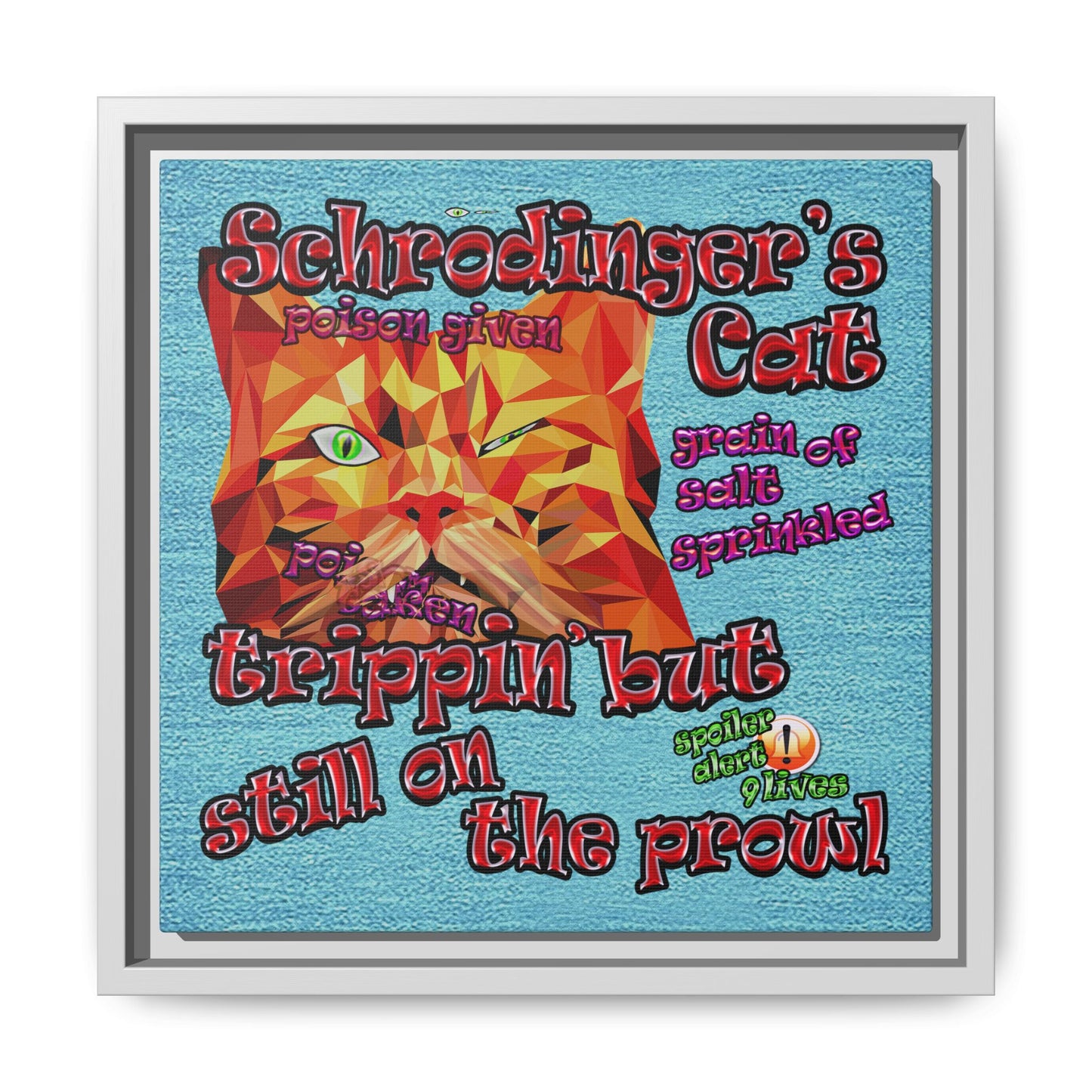 schrodinger's cat - framed canvas art (faded blue)