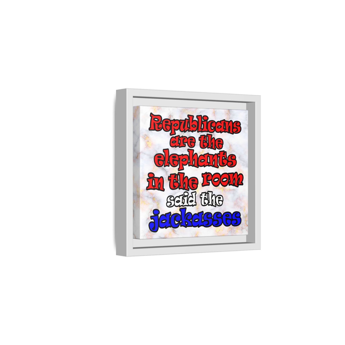 donkeys and elephants - framed canvas art (white marble)