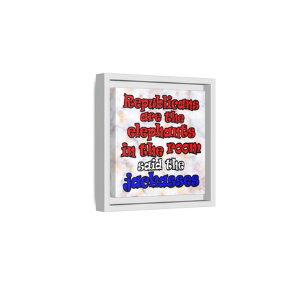 donkeys and elephants - framed canvas art (white marble)