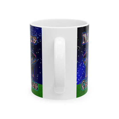 em cee squared - White Mug ('snoops' background)