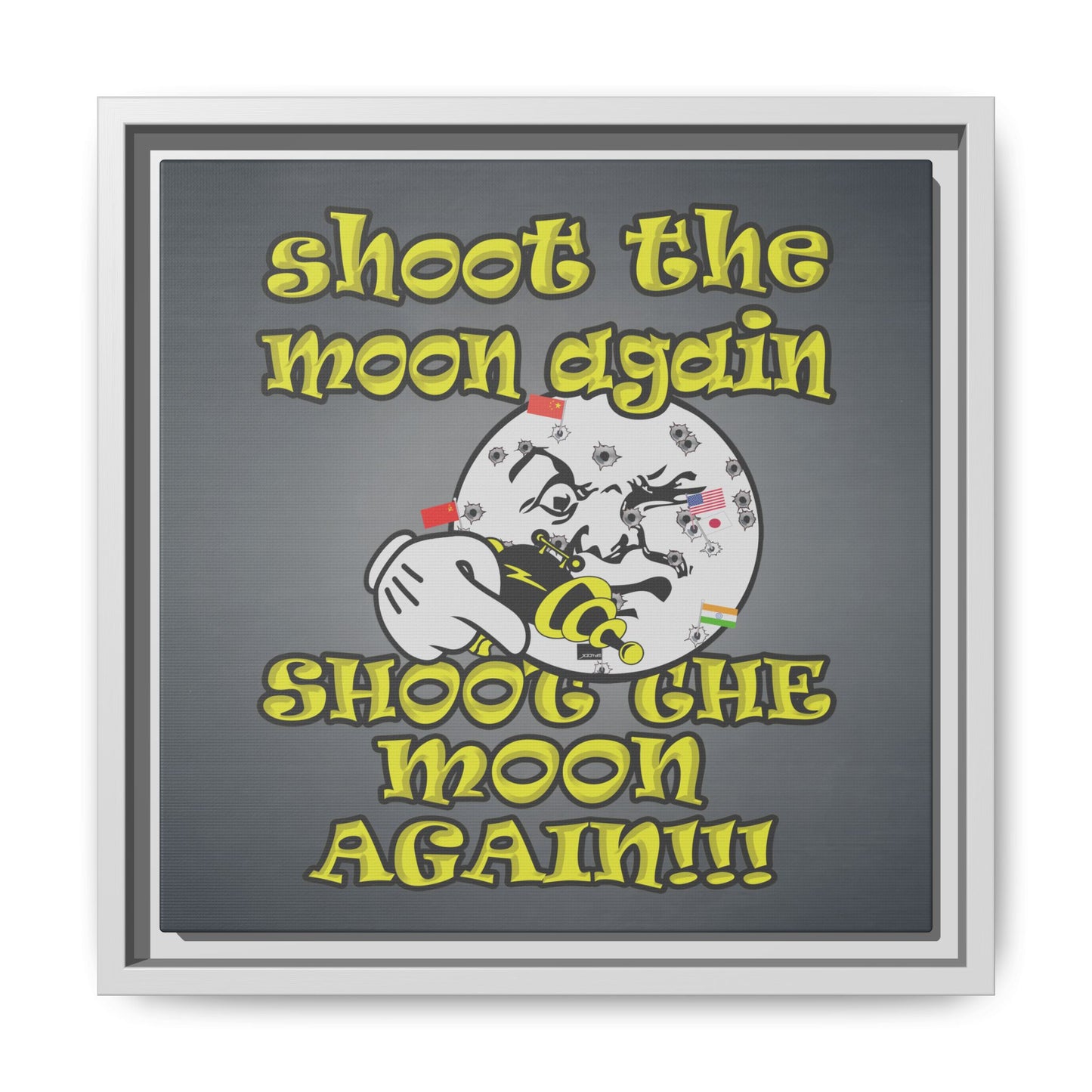 shoot the moon again - framed canvas art (grey-light grey)
