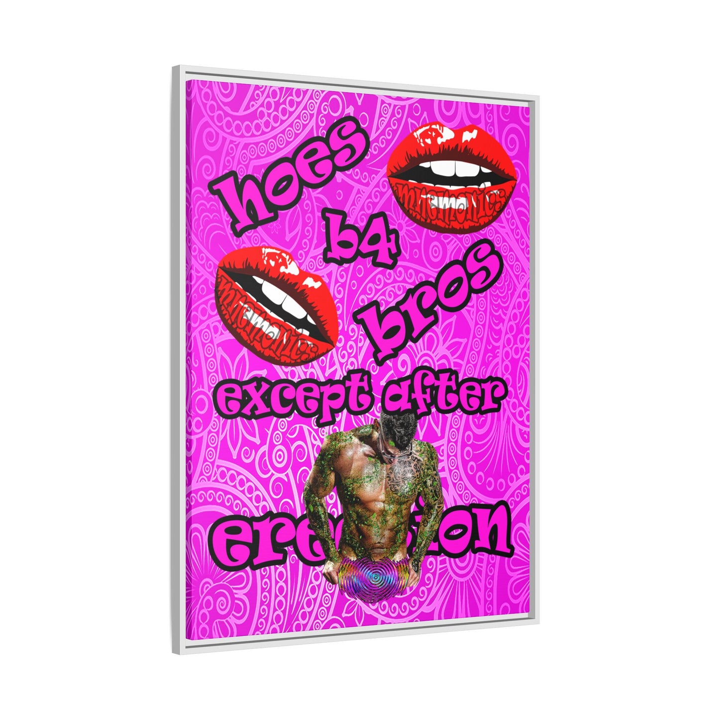 hoes b4 bros - framed canvas art (pink swirl)
