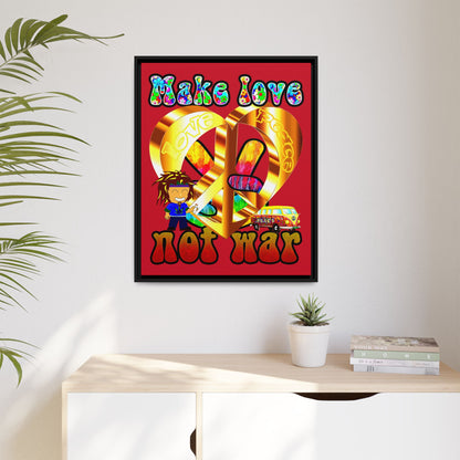 love peace - framed canvas art (dark red)