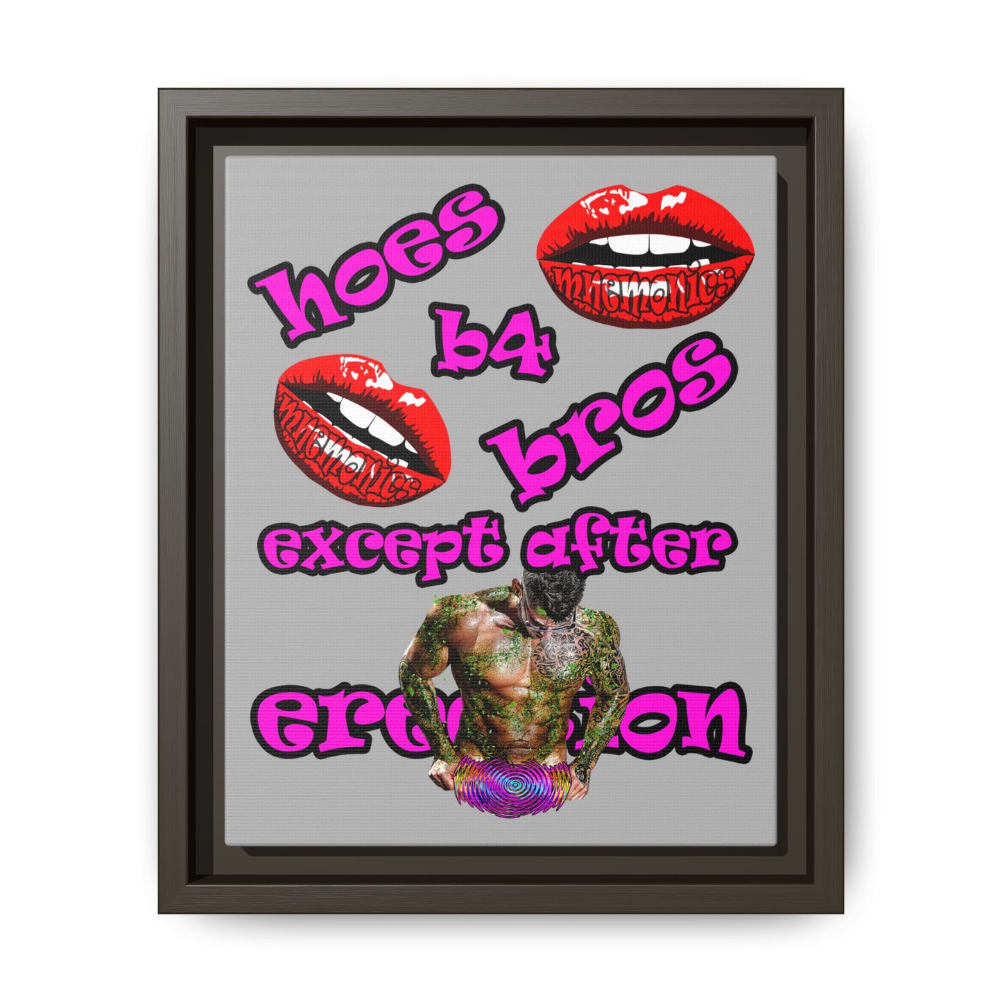 hoes b4 bros - framed canvas art (light grey)