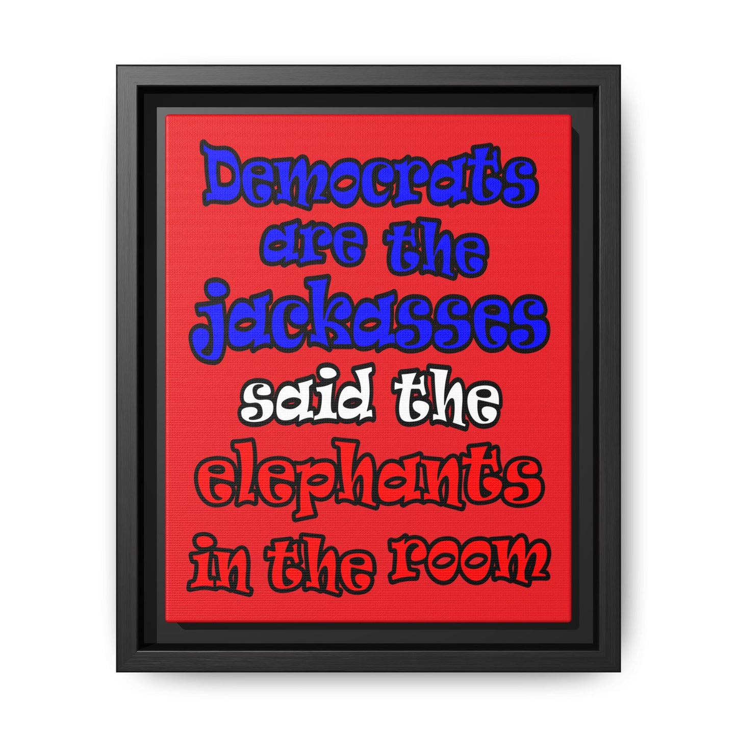 donkeys and elephants - framed canvas art (red)