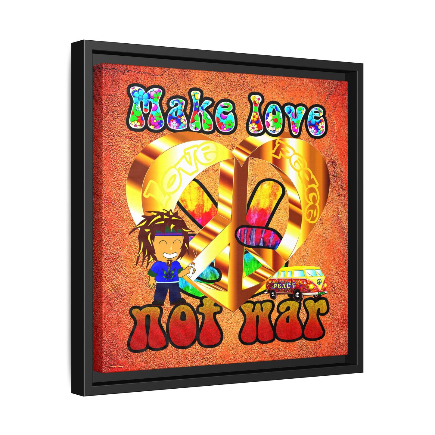 love peace - framed canvas art (burnt orange)