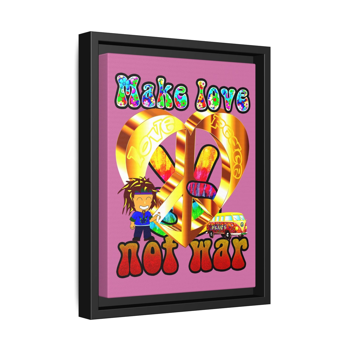 love peace - framed canvas art (light pink)