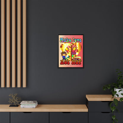 love peace - framed canvas art (yellow-orange wave)