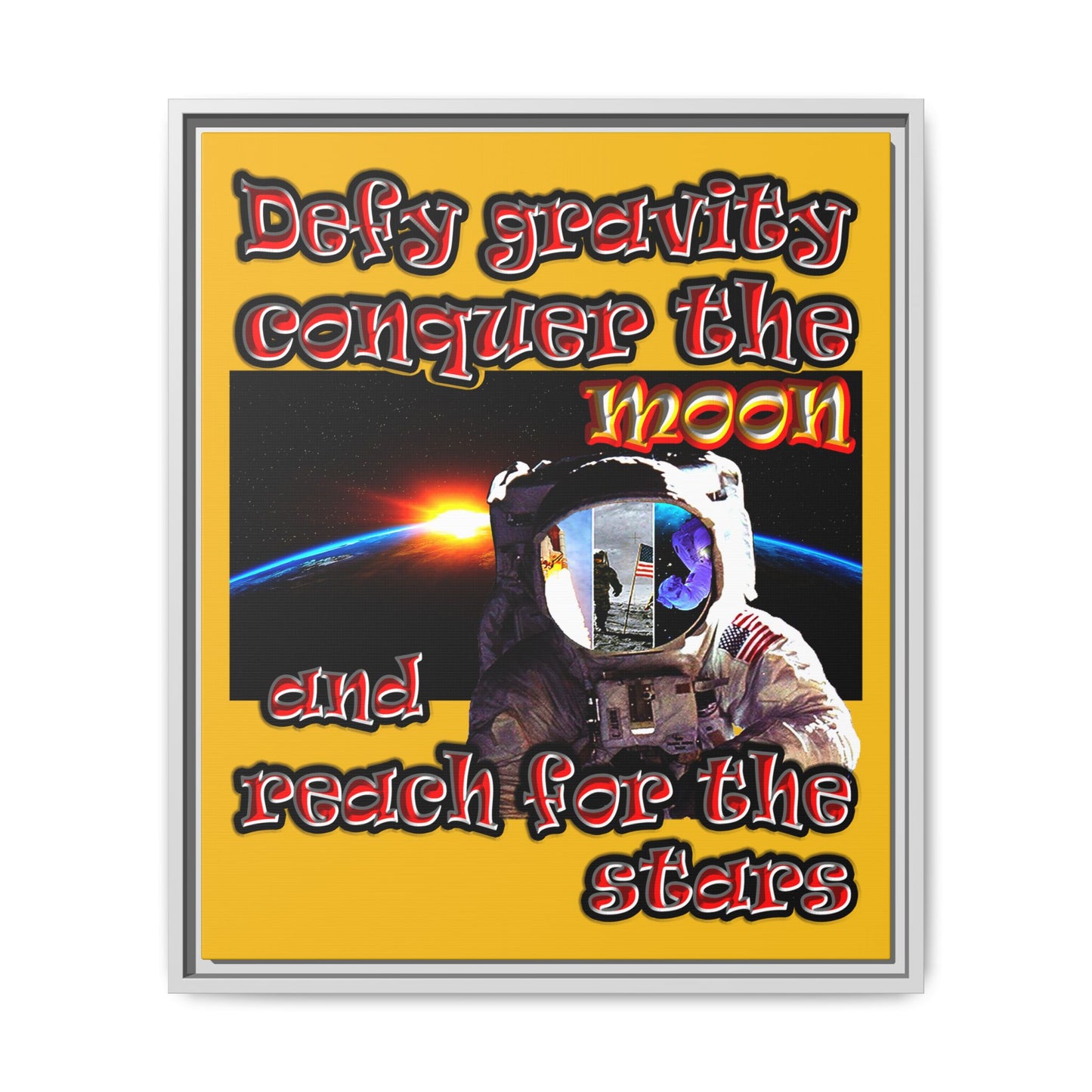 defy conquer reach - framed canvas art (yellow)